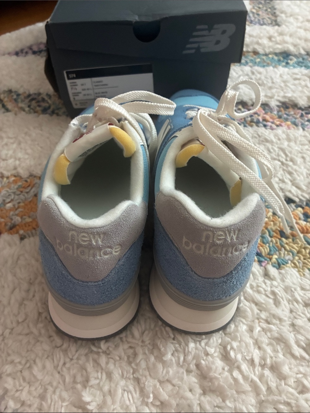New Balance NWT 574 Light Blue and Cream suede Lace-Up Sneakers - Picture 7 of 8